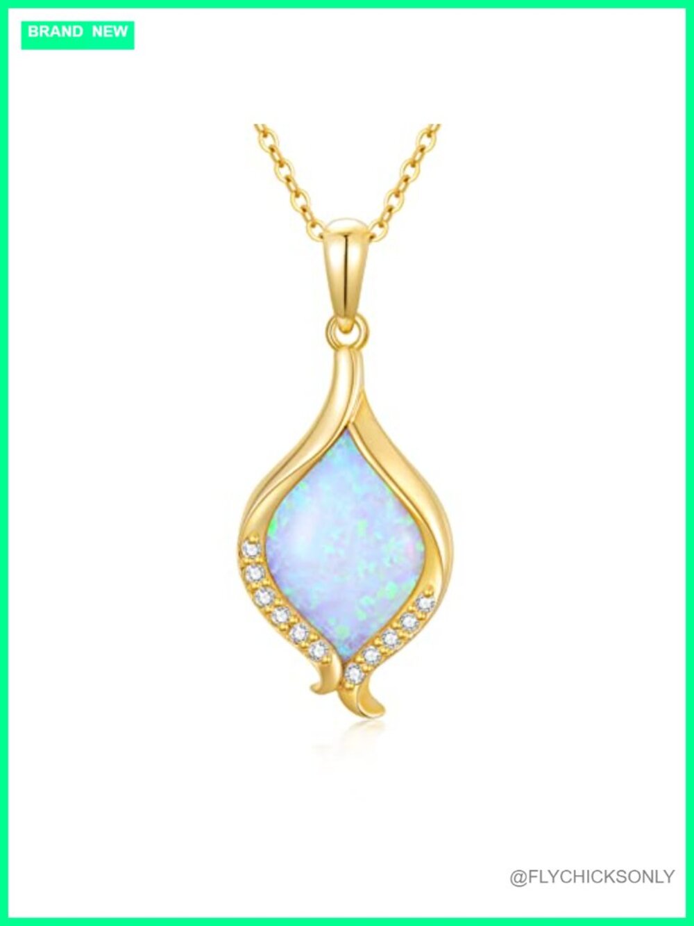 14K Solid Gold Opal Diamond Pendant Necklace 16-18" Adjustable